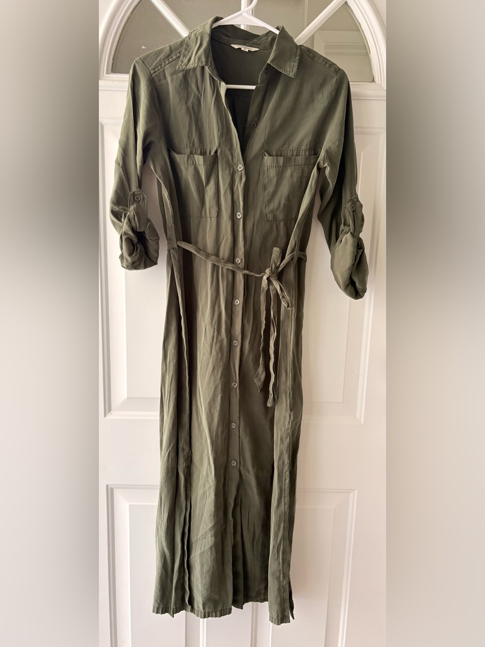 Max Studio Olive Button-Down Maxi Shirt Dress